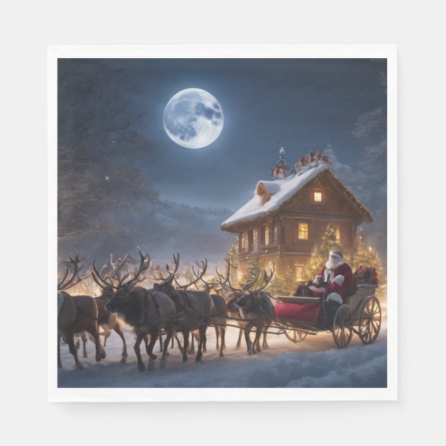 God jul Santa och Reindeer Pappersservett (Framsidan)
