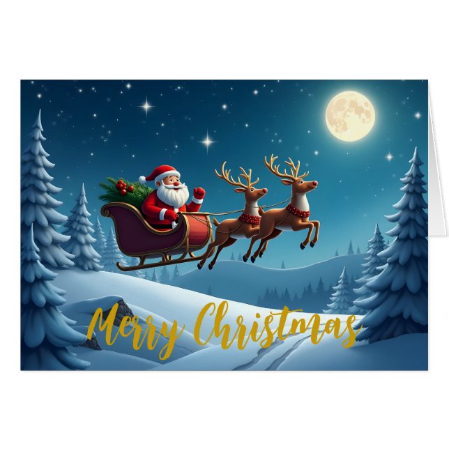 God jul Santa och renar kort (Framsidan Horizontal)
