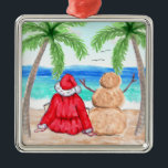 God jul Santa och Snögubbe vid Beach Julgransprydnad Metall<br><div class="desc">Den konstiga julprydnaden med Jultomten och ett Snögubbe byggt från sand sitta på en strand som tittar på havet vinkarare. Tvätt för någon som är en "snowbird" eller som pensionerats i Florida,  South Caroline,  Texas eller något av de varma stater eller land.</div>
