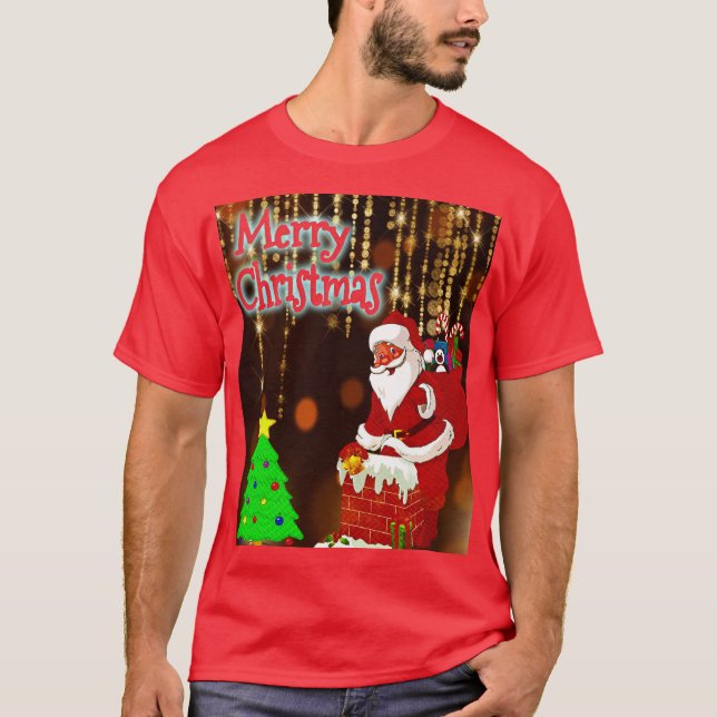 God jul Santa och Träd T Shirt (Framsida)