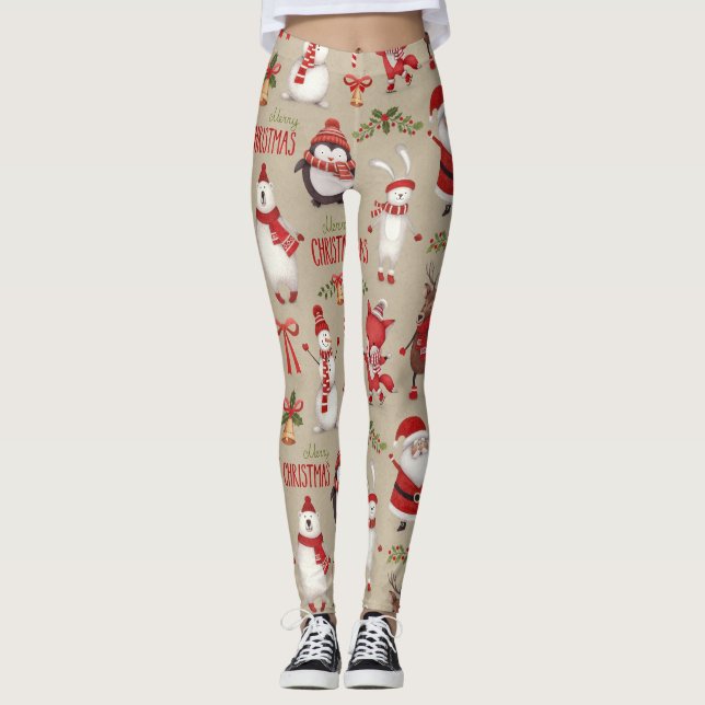 God jul Santa och vänner Leggings (Framsida)