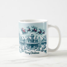 God jul Santa on Hans Sleigh Blue White