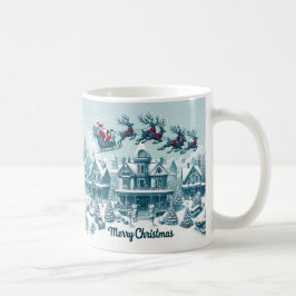 God jul Santa on Hans Sleigh Blue White Kaffemugg