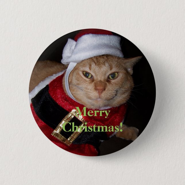 God jul Santa Orange Cat Button Knapp (Framsida)