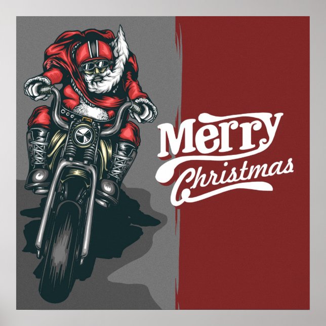 God jul Santa på motorcykel Poster (Framsidan)