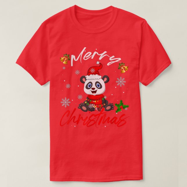 God jul Santa Panda Julafton Ljus Funny Fami T Shirt (Design framsida)