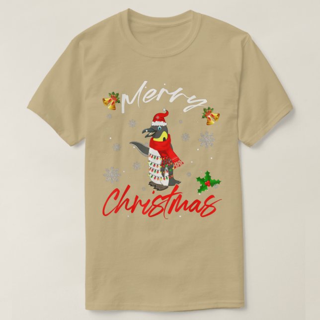 God jul Santa Penguin Julafton Ljus Funny Fa T Shirt (Design framsida)