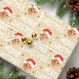 God jul Santa Photo Cute Ansikte Beige Presentpapper