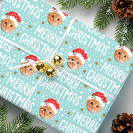 God jul Santa Photo Cute Ansikte Blue Presentpapper