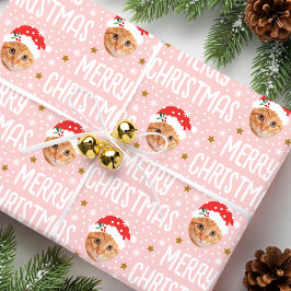God jul Santa Photo Cute Ansikte Rosa Presentpapper