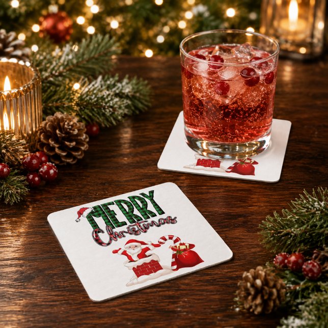 God Jul Santa Plaid Fyrkantig Underlägg Papper Kvadrat (Skapare uppladdad)