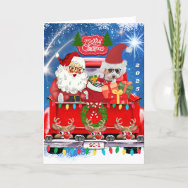 God jul Santa & Pudel 2025-hälsningskort Anteckningskort