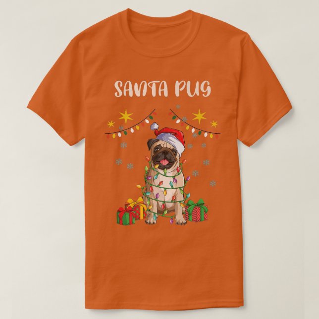 God jul Santa Pug, Santa Hat Julafton Ljus F T Shirt (Design framsida)