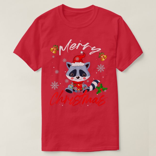 God jul Santa Raccoon Julafton Ljus Funny Fa T Shirt (Design framsida)