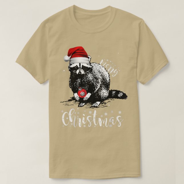 God jul Santa Raccoon Julafton Ljus T Shirt (Design framsida)