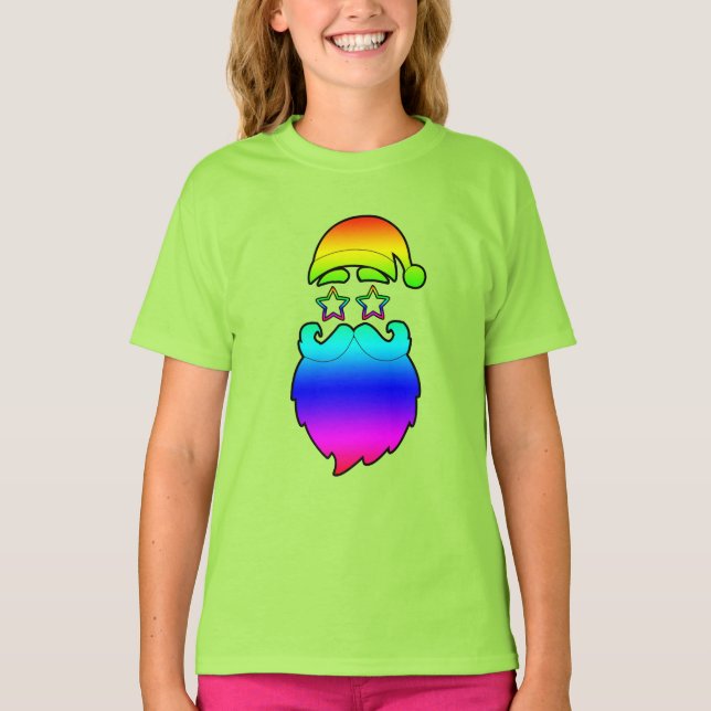 God jul Santa Rainbow T Shirt (Framsida)
