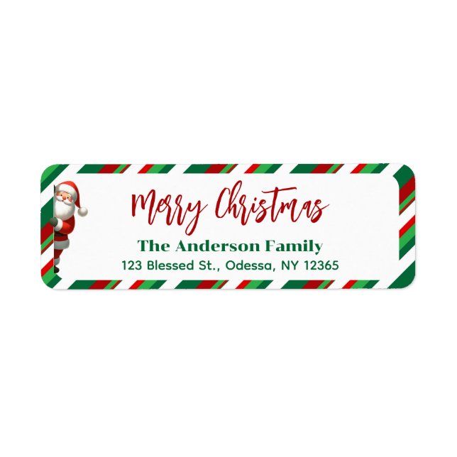 God jul Santa Red + Grönt Returadress Etikett (Framsidan)