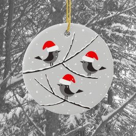 God jul Santa Red Hat Birds Julgransprydnad Keramik
