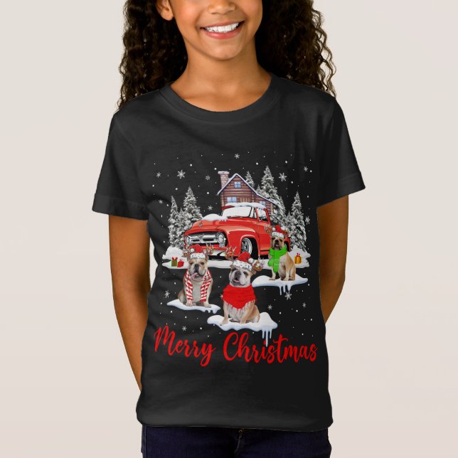 God jul Santa Reindeer Bulldog med rött Tr T Shirt (Framsida)