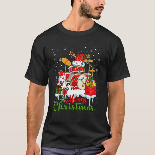 God jul Santa Reindeer Drum Musical Snowma T Shirt (Framsida)