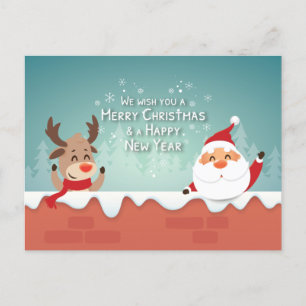 God jul Santa Reindeer Family Helg Vykort