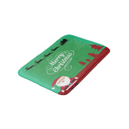 God jul Santa Reindeer Snöflingor Grönt Badrumsmatta