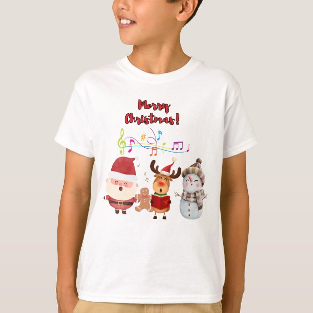 God jul Santa Reindeer Snögubbar T Shirt (Framsida)