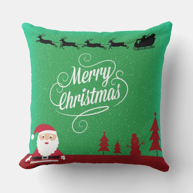 God jul Santa Reindeers Gliding Thru Himmel Kudde (Framsida)