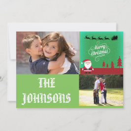 God jul Santa Reindeers Red Snögubbe Träd Julkort