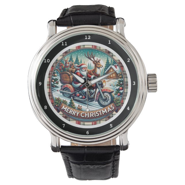 God Jul Santa Renhjul Motorcykel  Armbandsur (Framsida)