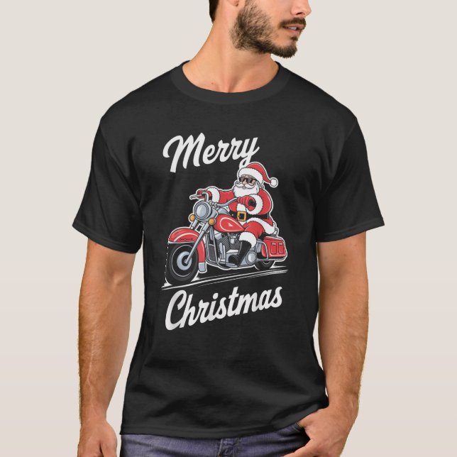 God jul Santa Riding Motorcycle Biker Kärlek T Shirt (Framsida)