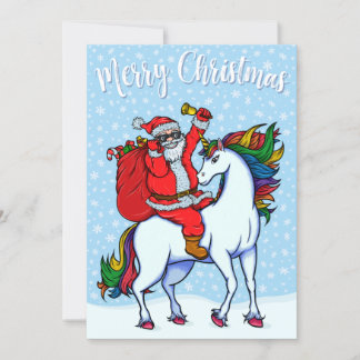God jul Santa Riding Unicorn Julkort