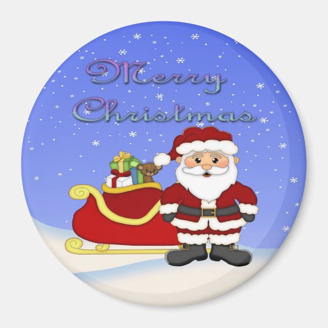 God jul Santa Round Magnet (Framsidan)