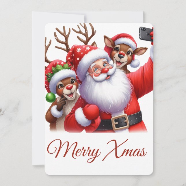 God jul, Santa selfie gratulationskort Julkort (Framsida)