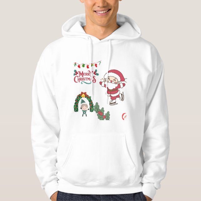 God jul Santa Skater Kids Helgdag Roligt Hoodie (Framsida)