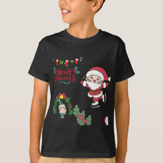 God jul Santa Skater Kids Helgdag Roligt T Shirt