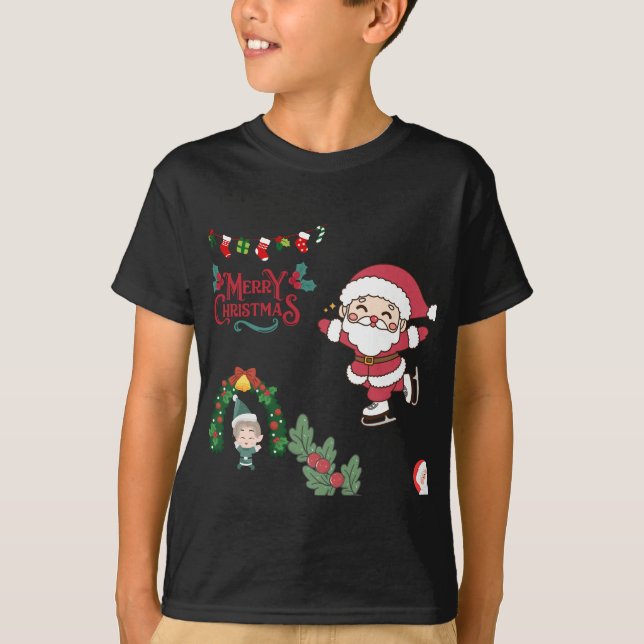 God jul Santa Skater Kids Helgdag Roligt T Shirt (Framsida)