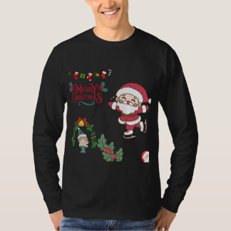 God jul Santa Skater Kids Helgdag Roligt T Shirt