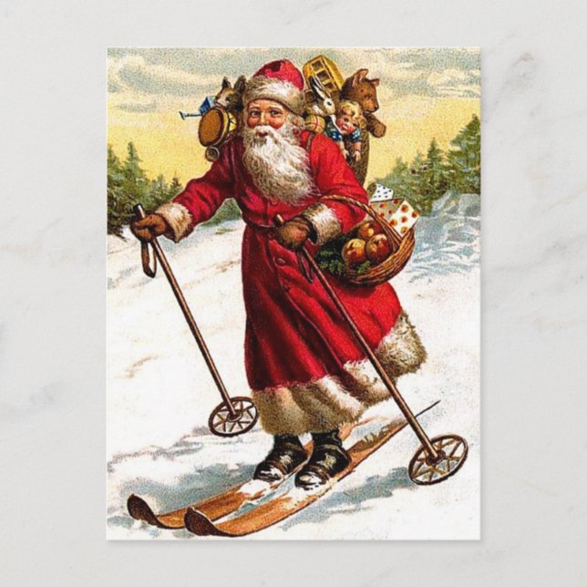 God jul Santa Skiing Helg Vykort (Framsida)