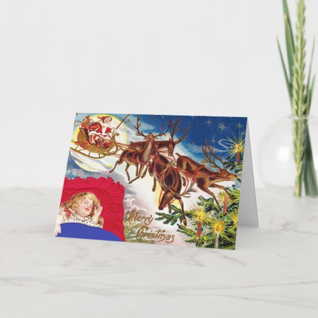 God jul Santa Sleigh Helgkort (Framsida)