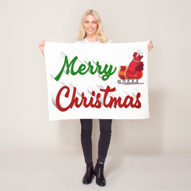 God jul Santa Sleigh Red grönt-skript Fleecefilt (På plats)