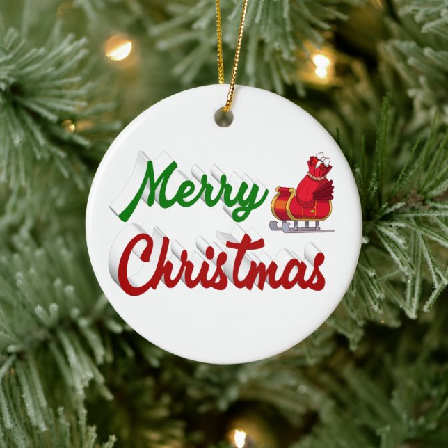 God jul Santa Sleigh Red grönt-skript Julgransprydnad Keramik (Träd)