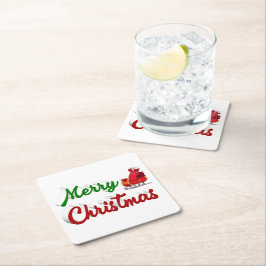 God jul Santa Sleigh Red grönt-skript Underlägg Papper Kvadrat