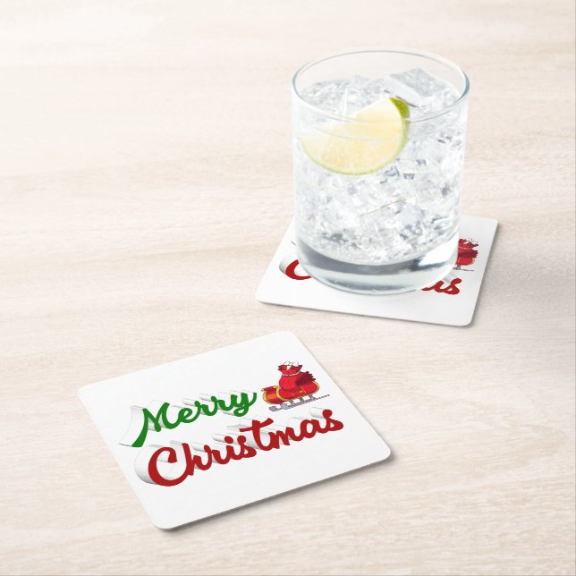 God jul Santa Sleigh Red grönt-skript Underlägg Papper Kvadrat (Insitu)