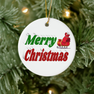 God jul Santa Sleigh Red grönt typography Julgransprydnad Keramik