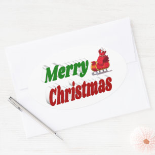 God jul Santa Sleigh Red grönt typography Ovalt Klistermärke