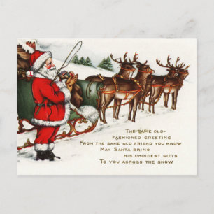 God jul Santa Sleigh Reindeer Helgdag Helg Vykort