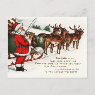 God jul Santa Sleigh Reindeer Helgdag Helg Vykort