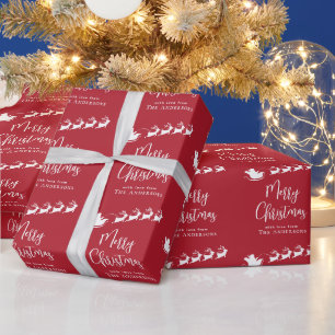God jul Santa Sleigh Reindeer Red Presentpapper