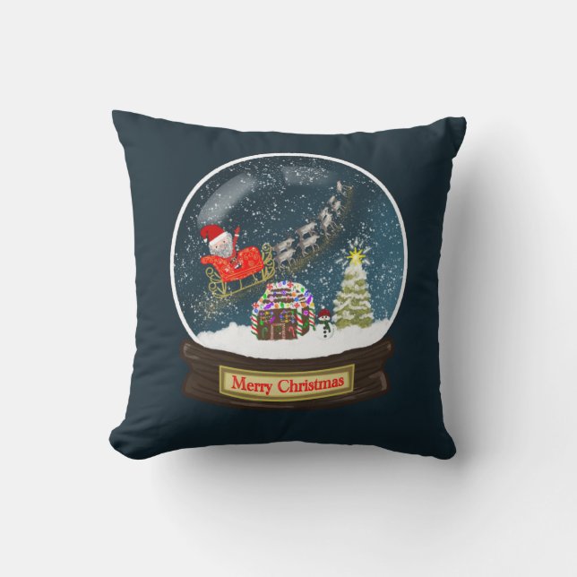 God jul Santa Sleigh Reindeer Snö Globe Kudde (Framsida)